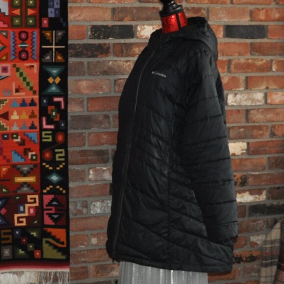 Columbia Midi Black Hooded Puffer Jacket Coat XXXL - Picture 5 of 8